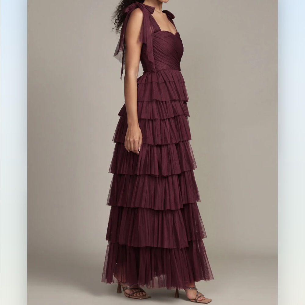 LACE & BEADS Ophelia Plum Maxi Dress with Tie Detail in Plum